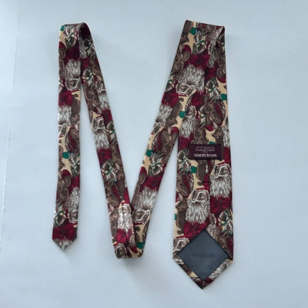 Robert Talbott Nordstrom Mens Hand Sewn Silk Neck Tie Santa Christmas USA Long